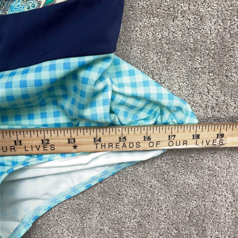 Lands' End One Piece Swimsuit Women 14 Blue Gingham Floral Tummy Control Beach - Picture 5 of 11